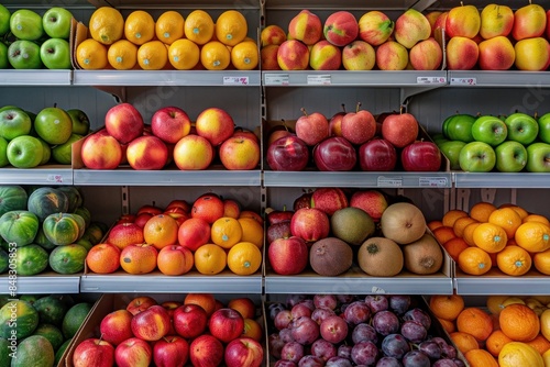 A Colorful Display of Fresh Fruits in a Grocery Store