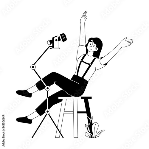 Premium glyph illustration depicting female podcaster 