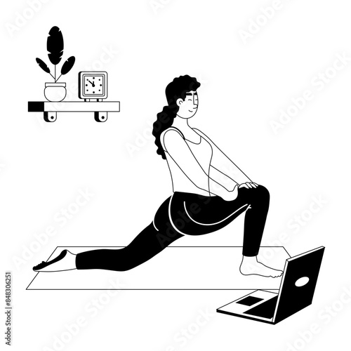 Modern glyph illustration of yoga training 