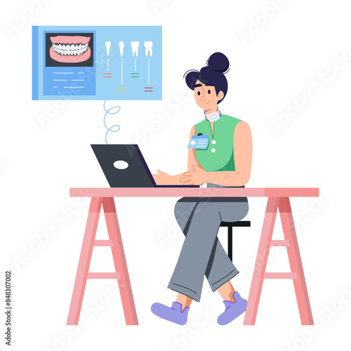 Premium flat illustration of a prosthodontist  