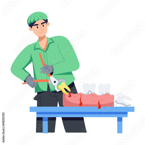 Modern flat illustration of tooth extraction 