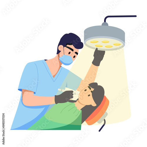 Easy to edit flat illustration of oral examination 