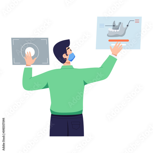 A flat illustration of examining dental xray