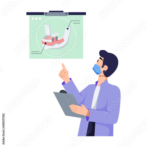 Ready to use flat illustration of prosthetic dentist 