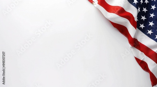 plain ivory white background with a USA flag theme in the corner and copy space for text on the top photo