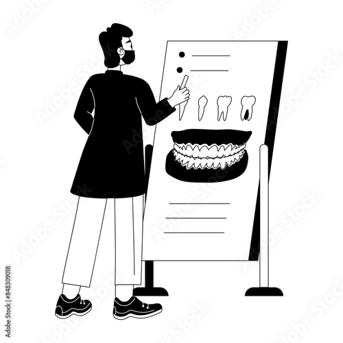 Editable glyph illustration of dental analysis 