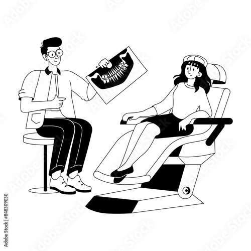 Get this glyph illustration of dentist discussing teeth xray 