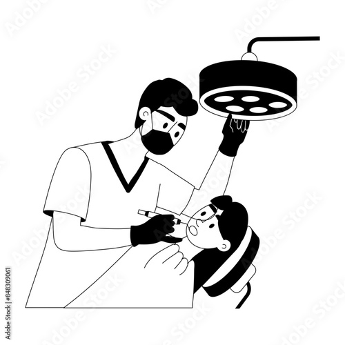 Easy to edit glyph illustration of oral examination 
