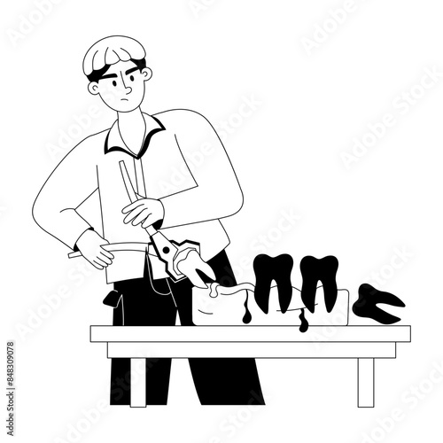 Modern glyph illustration of tooth extraction 