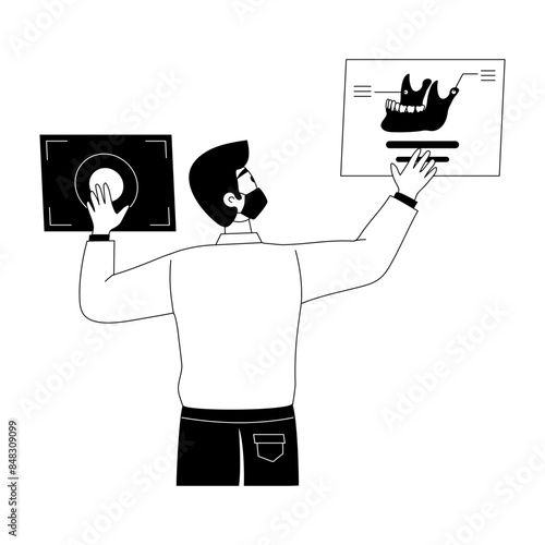 A glyph illustration of examining dental xray