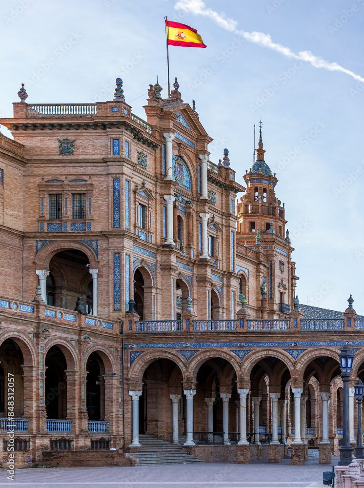 Fototapeta premium Views of the beautiful Plaza de Espana (translates to Spanish Square) in Seville, Spain