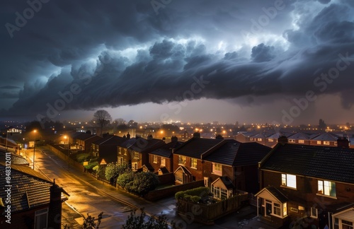 A dramatic storm cloud over the housing estate in west yorkshire united kingdom. Urban scene photo