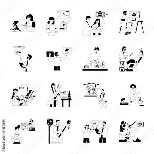 Collection of Glyph Style Dentistry Illustrations

