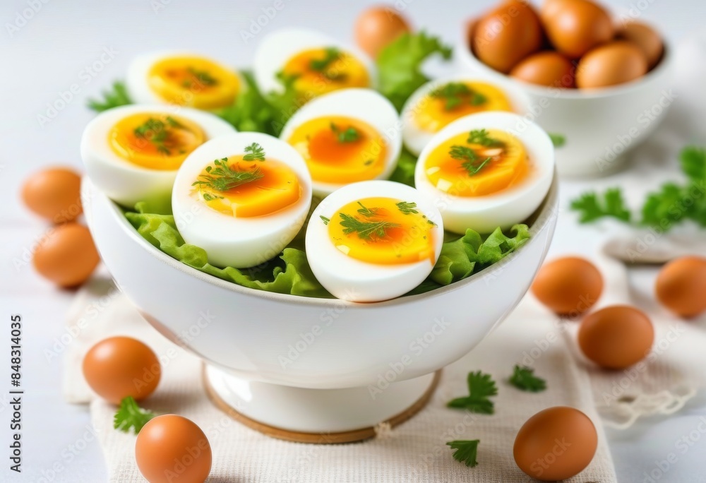 A boiled egg in an egg cup on a white table A boiled egg in an egg cup on a white table