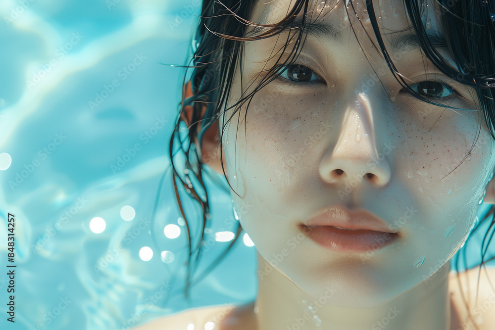 水の中にいる女性、透明感