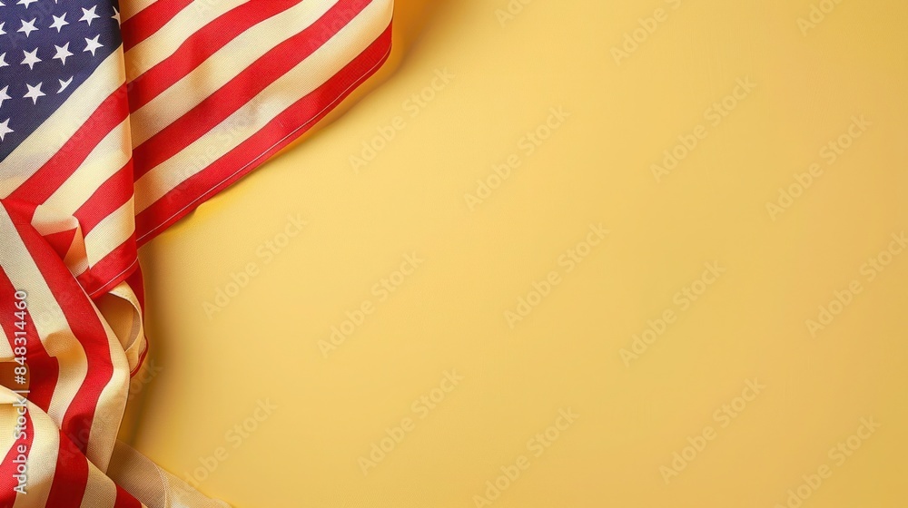 plain mustard yellow background with a USA flag theme in the corner and copy space for text on the bottom plain mustard yellow background with a USA flag theme in the corner and copy space for text on the bottom
