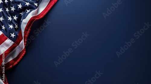 plain navy blue background with a USA flag theme in the corner and copy space for text on the bottom