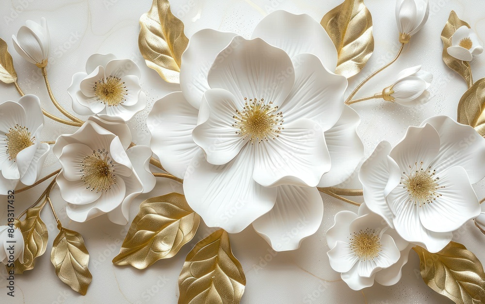 Elegant White and Gold Floral Relief Elegant White and Gold Floral Relief