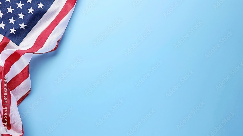 plain pastel blue background with a USA flag theme in the corner and copy space for text on the left plain pastel blue background with a USA flag theme in the corner and copy space for text on the left