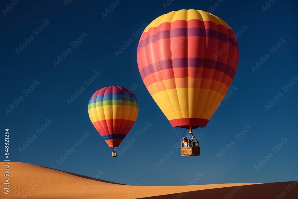 Colorful hot air balloons float high in the blue sky, ready for an adventurous flight Colorful hot air balloons float high in the blue sky, ready for an adventurous flight