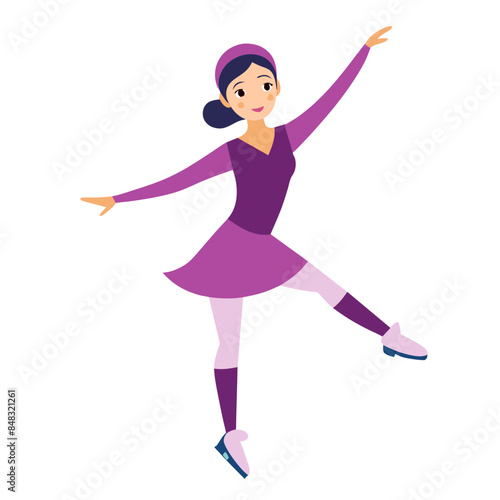  beautiful vector illustration of a female figure skater in a classic pose, showcasing poise and talent.