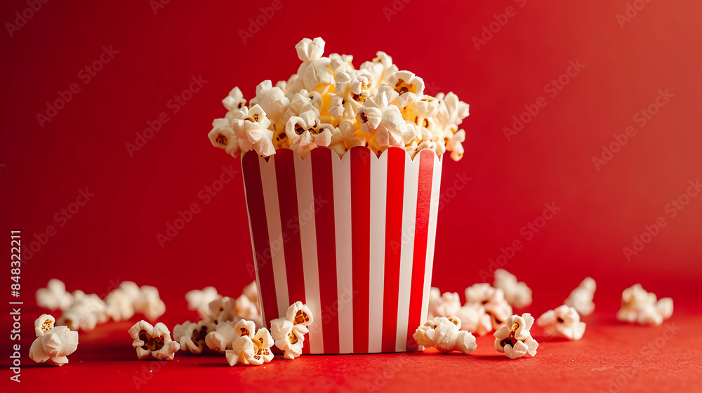 Popcorn in a red and white striped bucket Popcorn in a red and white striped bucket