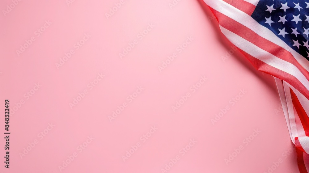 plain pastel pink background with a USA flag theme in the corner and copy space for text on the right plain pastel pink background with a USA flag theme in the corner and copy space for text on the right