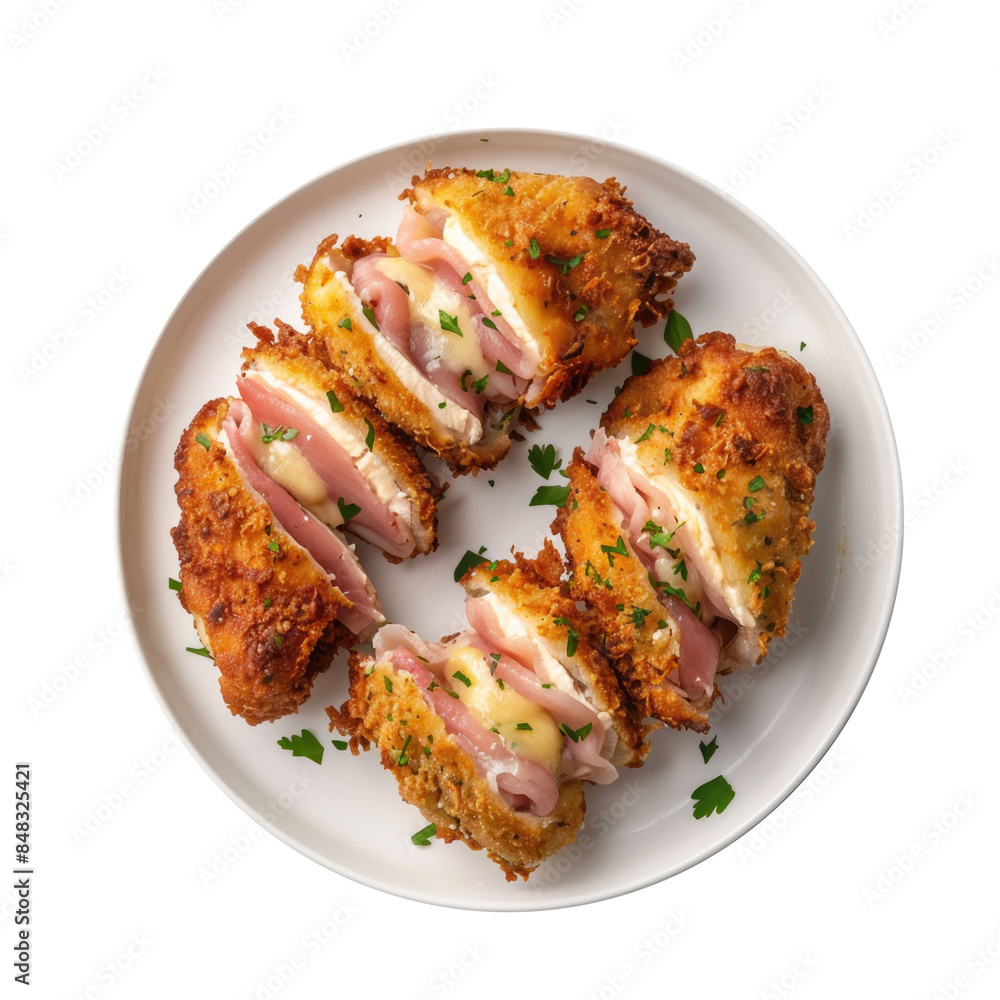 A Plate of Chicken Cordon Bleu Isolated on a Transparent Background A Plate of Chicken Cordon Bleu Isolated on a Transparent Background