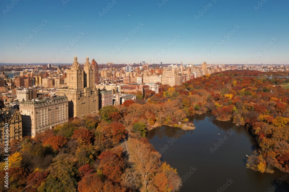 Autumn Central Park with downtown skyscrapers view from drone. Aerial of NY City Manhattan Central Park panorama in Autumn. Autumn in Central Park. Autumn NYC. Central Park Fall foliage. Autumn Central Park with downtown skyscrapers view from drone. Aerial of NY City Manhattan Central Park panorama in Autumn. Autumn in Central Park. Autumn NYC. Central Park Fall foliage.