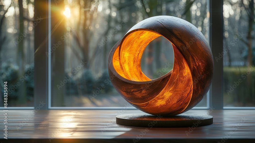 Artistic wooden sculpture illuminated by natural light Artistic wooden sculpture illuminated by natural light