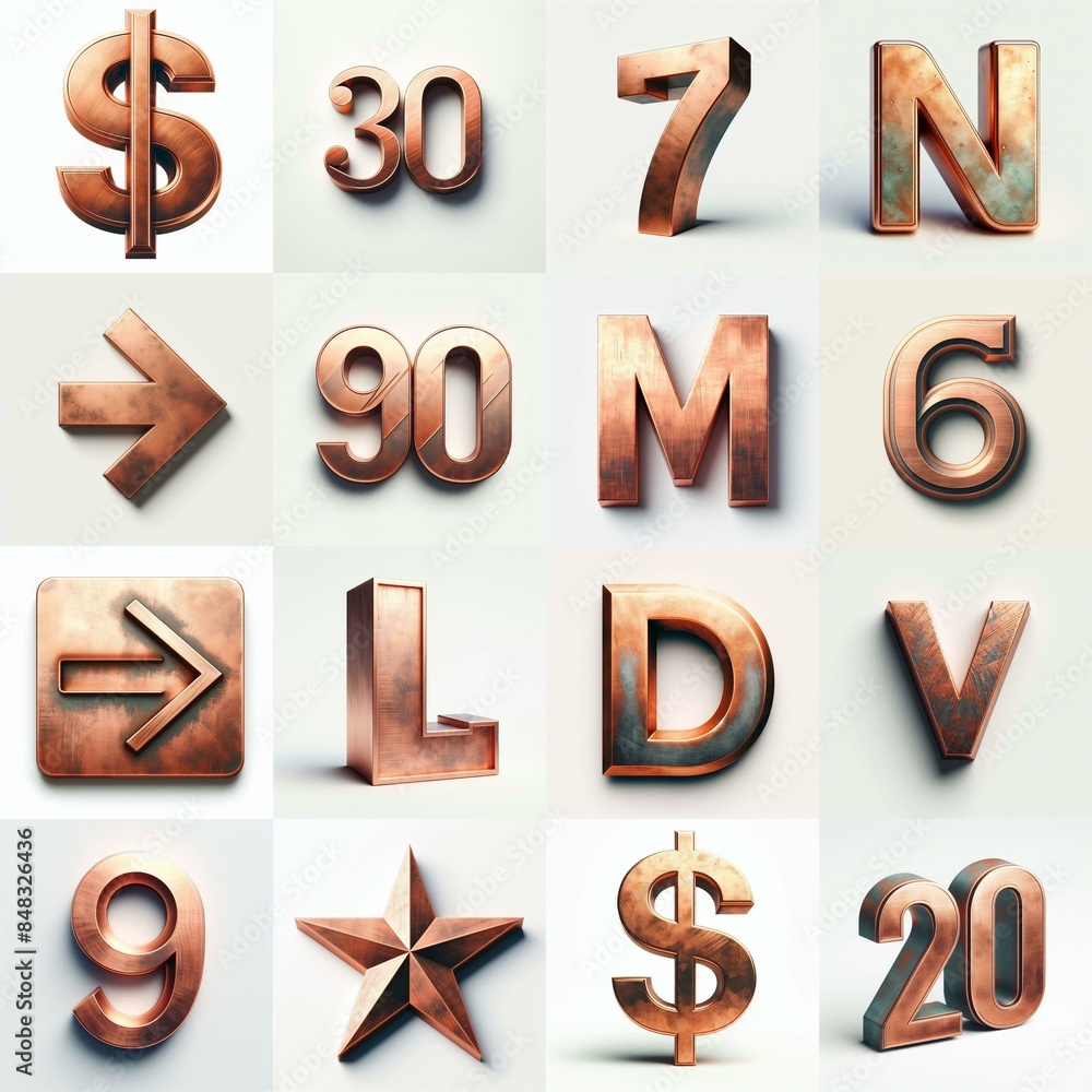 Naklejka premium Patina copper metal Lettering Typeface. AI generated illustration