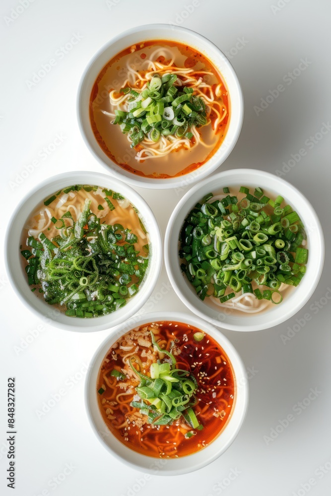 Three Bowls of Ramen Noodles With Toppings