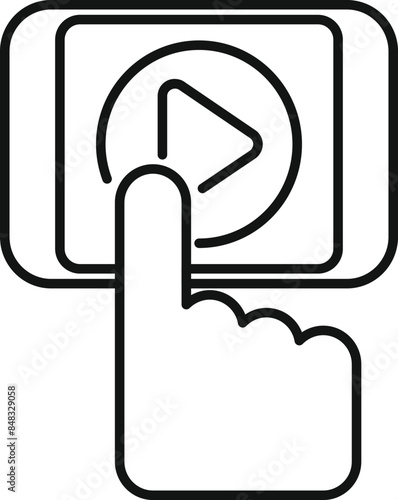 Simple icon depicting a finger about to press the play button on a smartphone