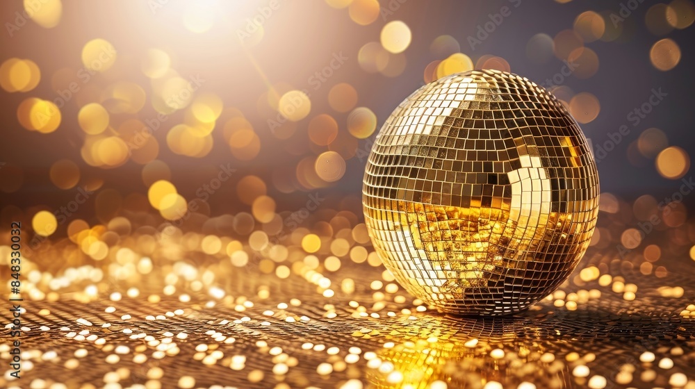 Obraz premium Glistening disco ball with lights on glossy abstract background, creating a captivating display