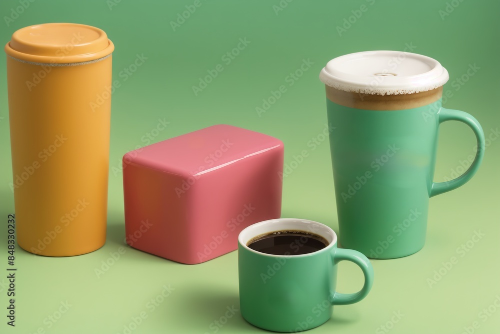 Obraz premium A vibrant coffee mug on a pastel green backdrop