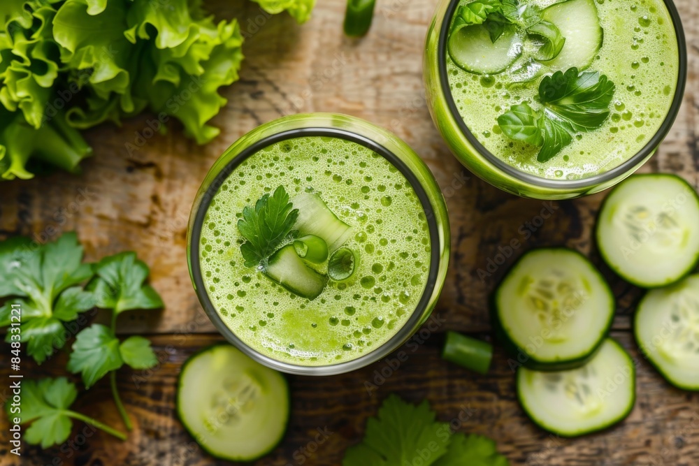 Green vegetable smoothie with vegetable background Green vegetable smoothie with vegetable background