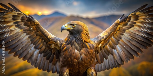 Majestic golden eagle with outstretched wings , majestic, predator, bird of prey, wildlife, raptor, soaring