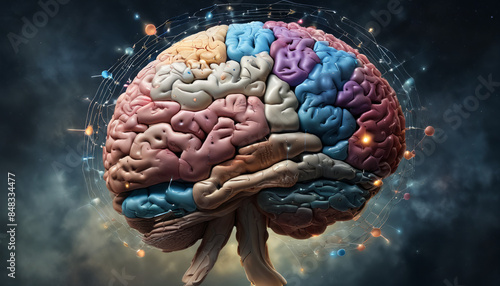Futuristic Human Brain Illustration: High-Resolution Digital Art of Advanced Neuroscience, Neural Networks, and Cognitive Science for Medical, Educational, and Scientific Research Themes