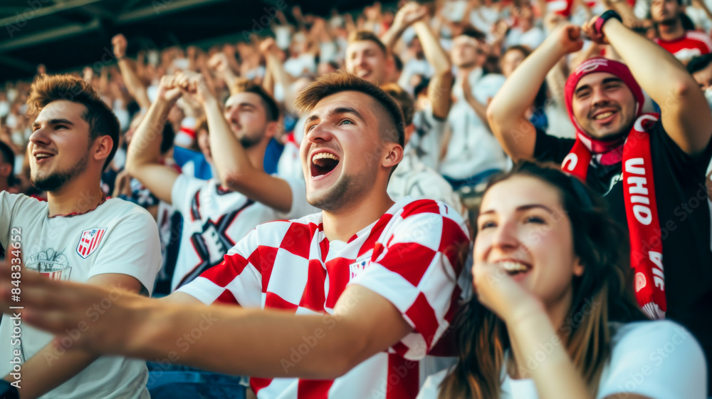 Croatian football soccer fans in a stadium supporting the national team, Kockasti
Croatian football soccer fans in a stadium supporting the national team, Kockasti