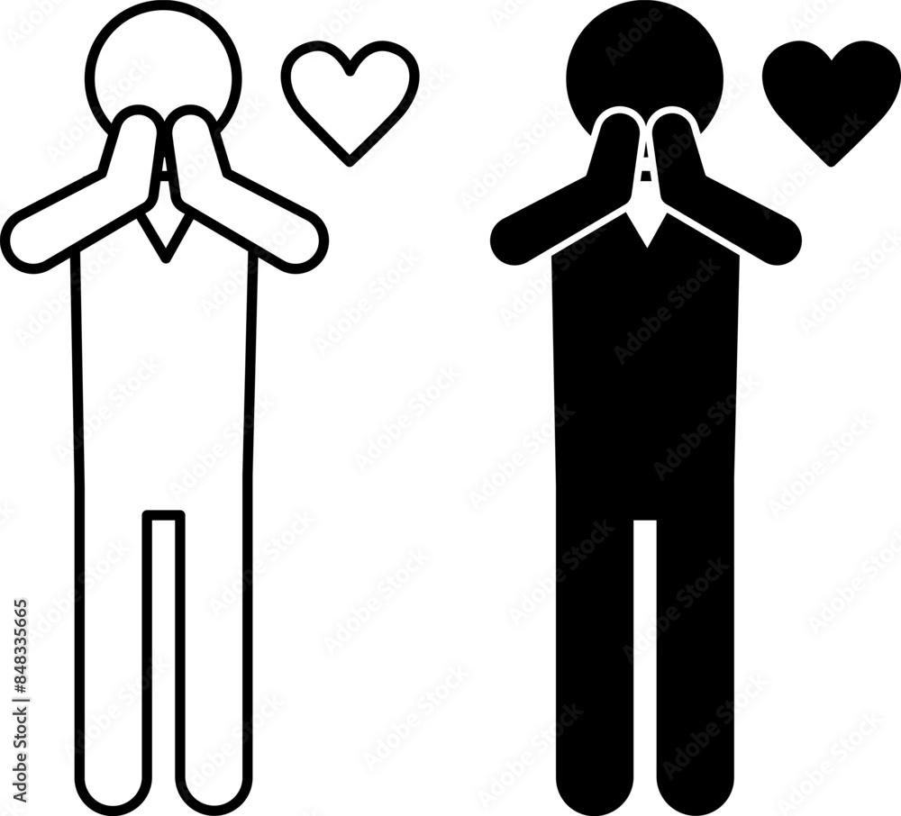 Grateful icons. Black and White Vector Icons. Man Clasped His Hands In Prayer. Emotions, Mental Health. Mood Concept Grateful icons. Black and White Vector Icons. Man Clasped His Hands In Prayer. Emotions, Mental Health. Mood Concept
