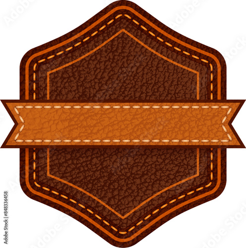 Leather label with grungy texture and seam. Brown lag element or sign, isolated for cloth design