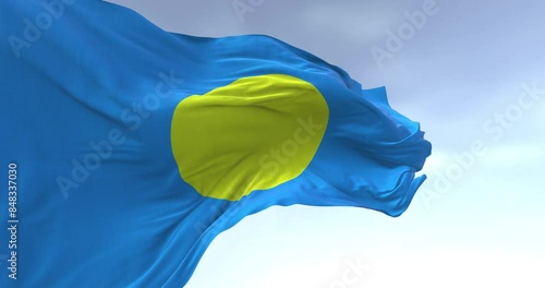Close-up of Palau national flag waving in the wind photo