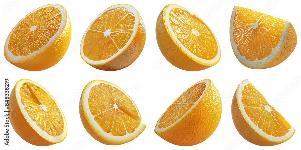 Set of Fresh Orange Half isolated on transparent png background. Generative ai Set of Fresh Orange Half isolated on transparent png background. Generative ai