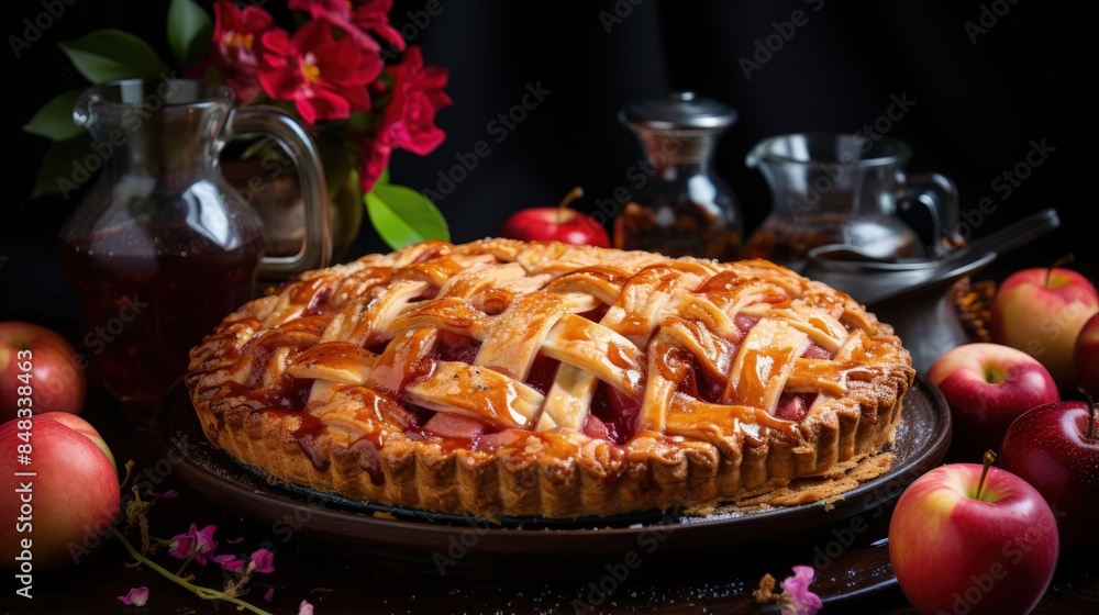 a pie with apples and a syrop a pie with apples and a syrop