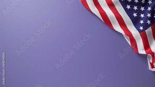 plain violet background with a USA flag theme in the corner and copy space for text on the right