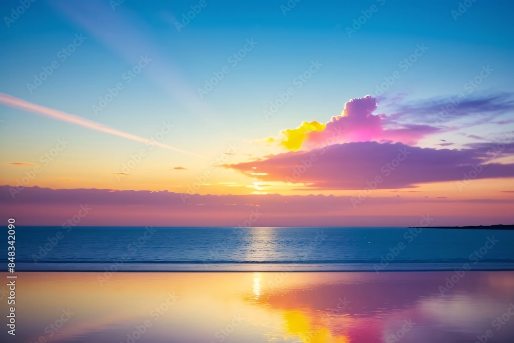 Fototapeta premium Beautiful sunset paints the sky and reflects on the ocean at dusk