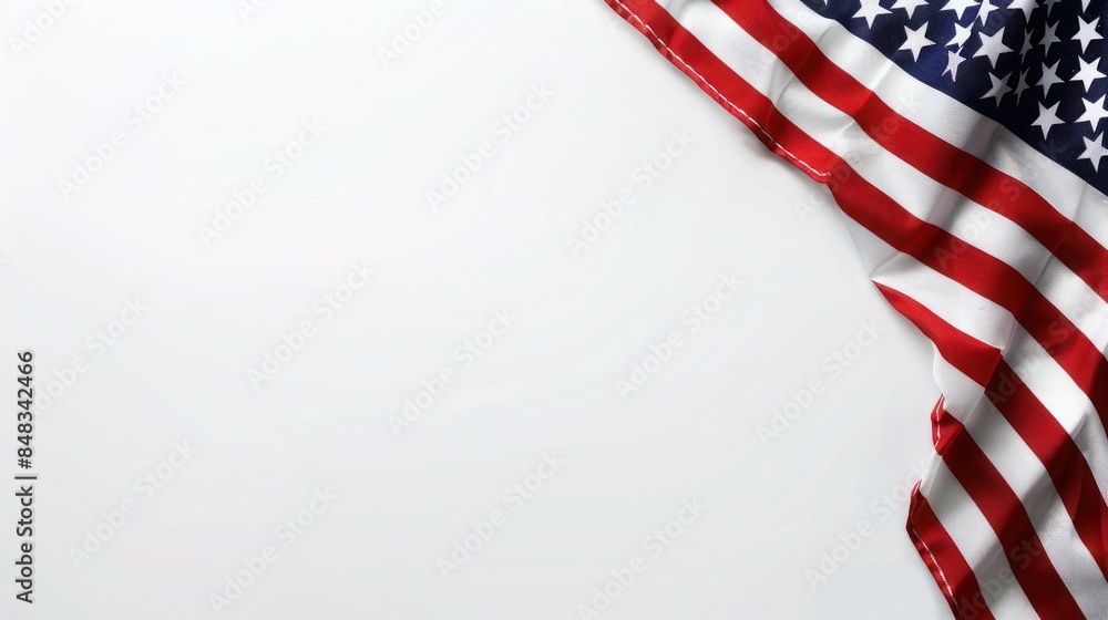 Obraz premium plain white background with a USA flag theme in the corner and copy space for text on the bottom
