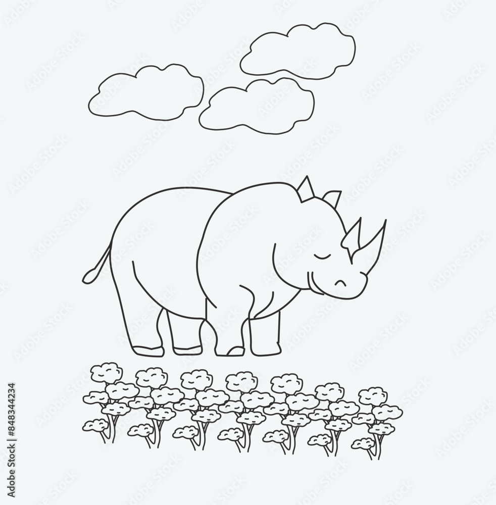 Fototapeta premium Vector Rhino silhouette line drawing or Rhino sketch illustration.