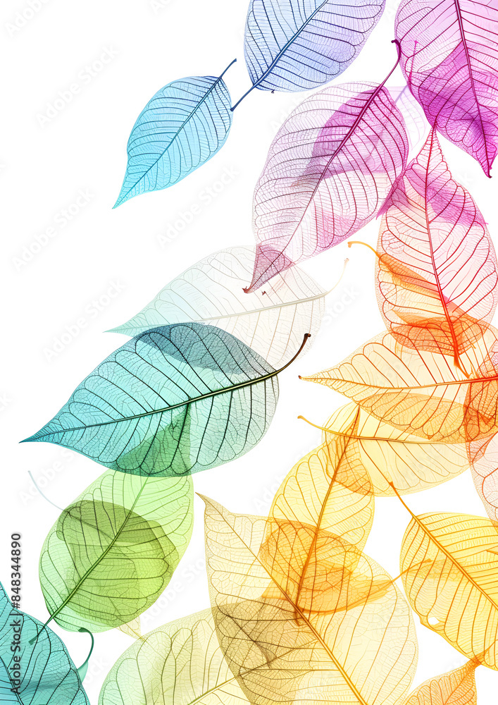 Fresh flying colorful transparent structure leaves isolated on white Fresh flying colorful transparent structure leaves isolated on white