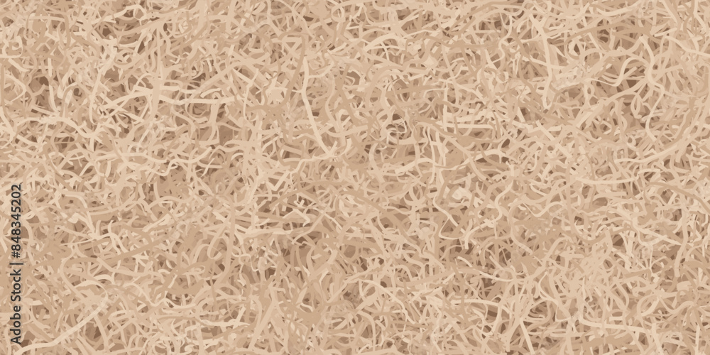 Brown shredded paper or hay box filler seamless pattern. Top view on gift packaging filled with cut kraft cardboard. Careful delivery of goods and fragile valuable presents Brown shredded paper or hay box filler seamless pattern. Top view on gift packaging filled with cut kraft cardboard. Careful delivery of goods and fragile valuable presents